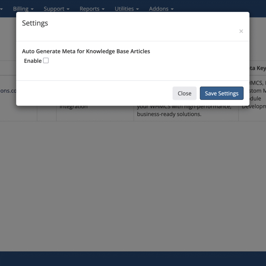 WHMCS Advance seo tools - SEO Nova - settings