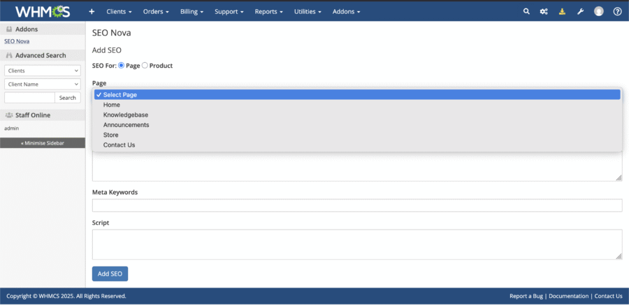 SEO Nova - SEO Meta and Sitemap Manager for WHMCS - Image 4