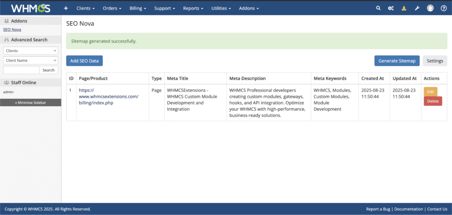 SEO Nova - SEO Meta and Sitemap Manager for WHMCS - Image 7