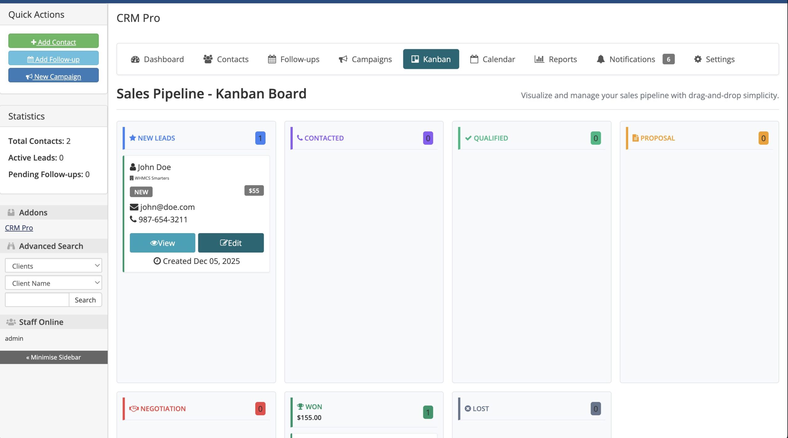 CRM Pro - Kanban View