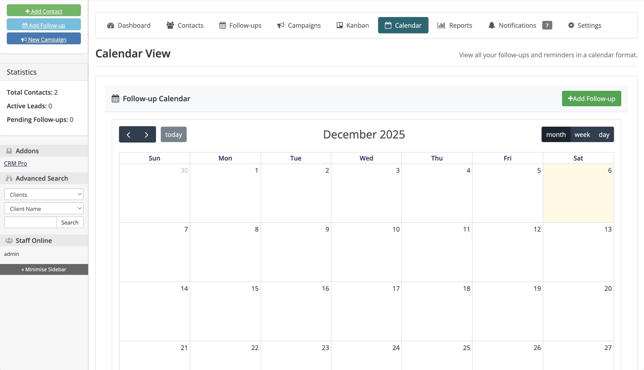 CRM Pro - Calendar View